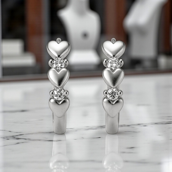 ๐๏ธMinimalist Hoop Heart Earrings S925 Sterling Silver Dainty Zirconia Gift - Picture 9 of 15